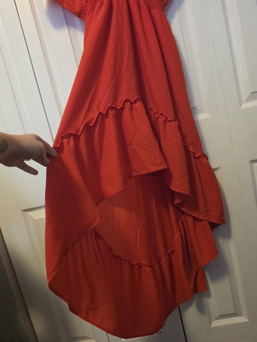 Flying Tomato Red Ruffled High-Low Dress - Picture 5 of 6